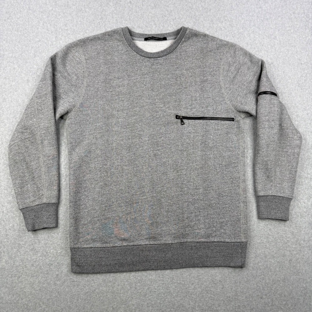 John Elliott Sweatshirt Mens 4 Gray Knit Crewneck Zip Pocket Pullover Fleece